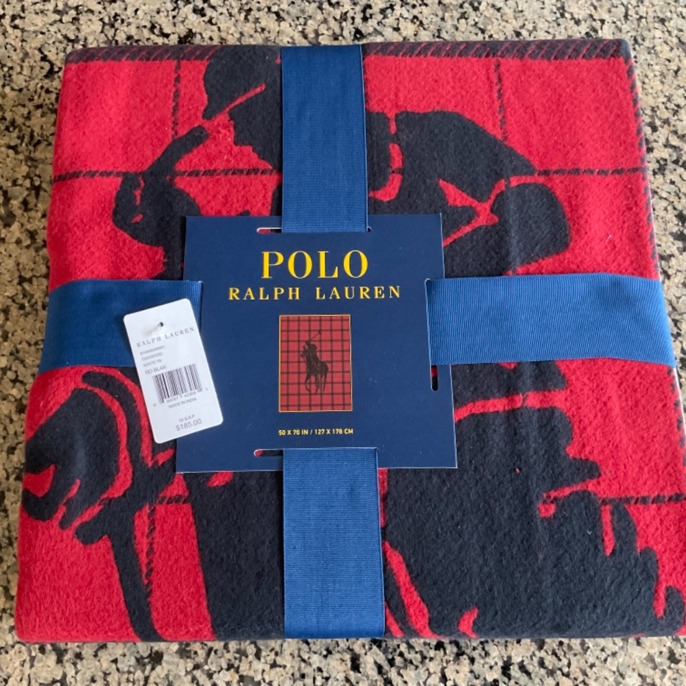 Polo RALPH LAUREN Blanket Polo Pony Player Buffalo Check Red Plaid 50x70